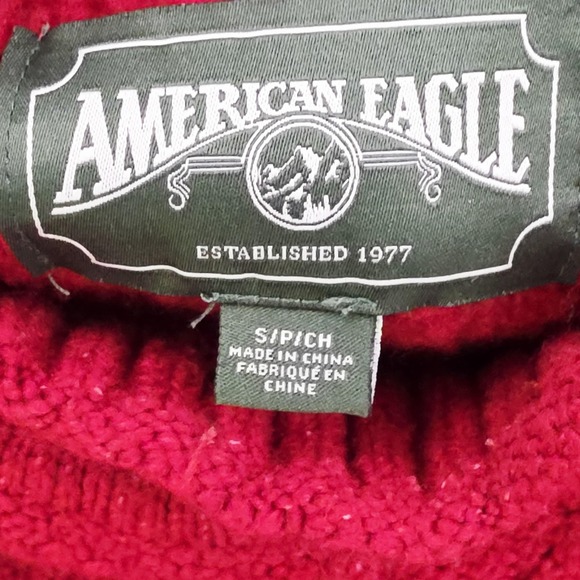 American Eagle Sweater Mens Small Red Patchwork Cable Knit Crewneck Pullover Y2K - Picture 4 of 10